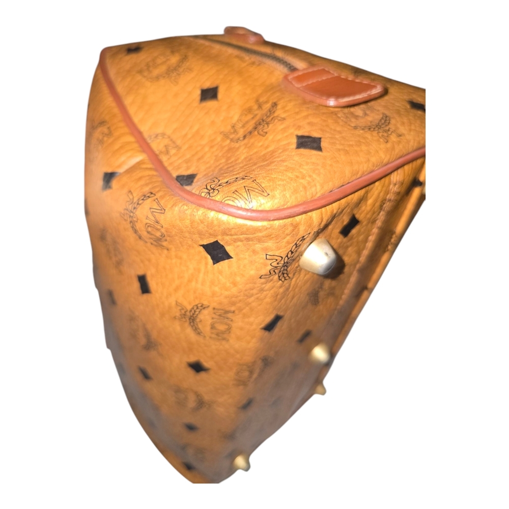 MCM Vintage Monogram Logo Visetos Boston Bag Tan Leather PVC Handbag, WI… - Picture 5 of 17